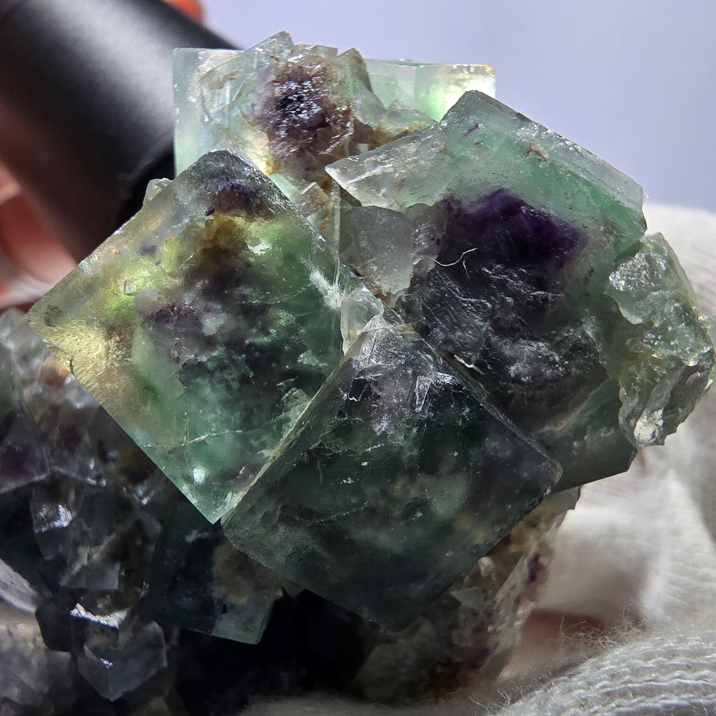 Rare spécimen de cube de fluorite fantôme, vert violet Okorusu Namibie 62*48*32mm