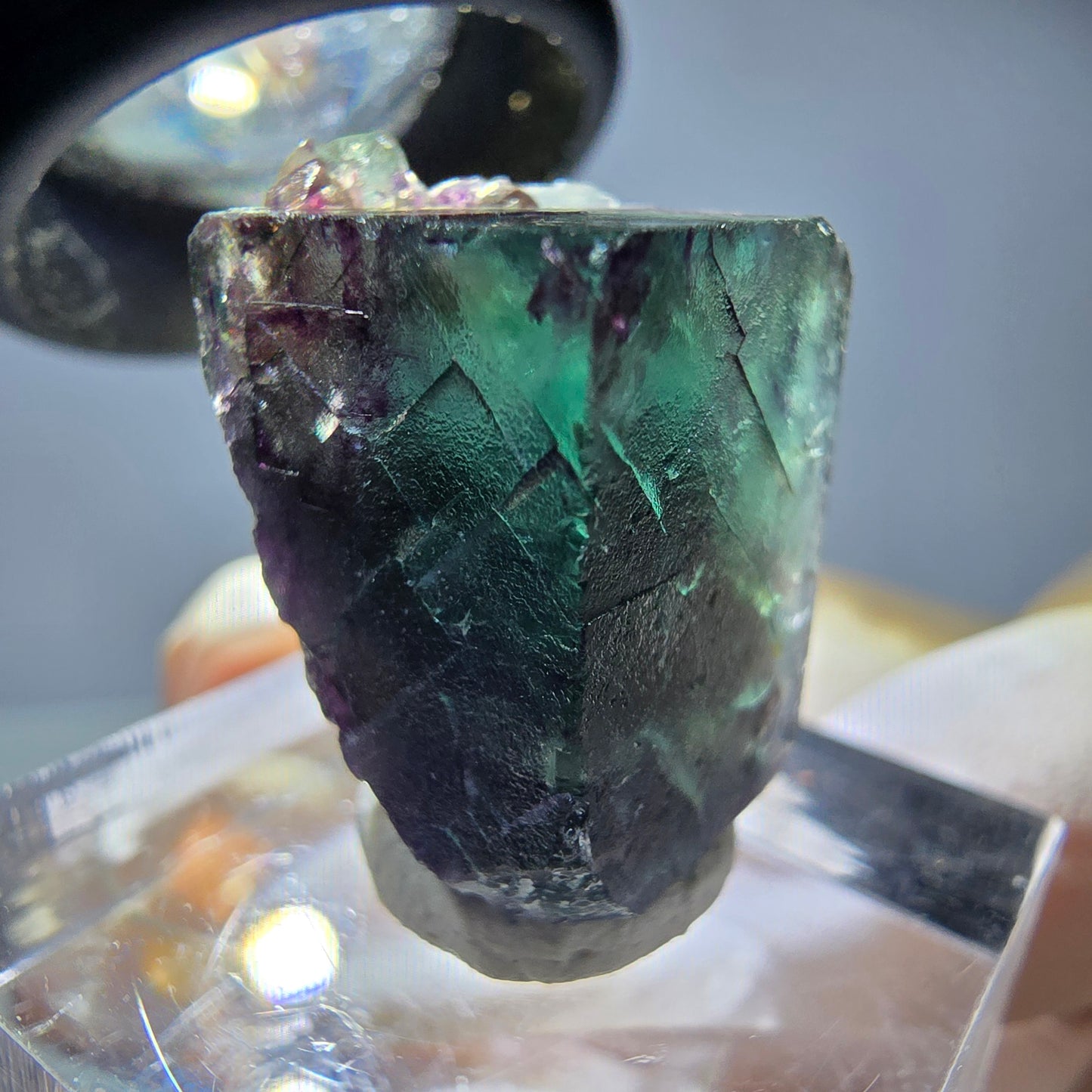 Rare cube de fluorite fantôme parqueté vert violet Okorusu Namibie 20*15*13mm