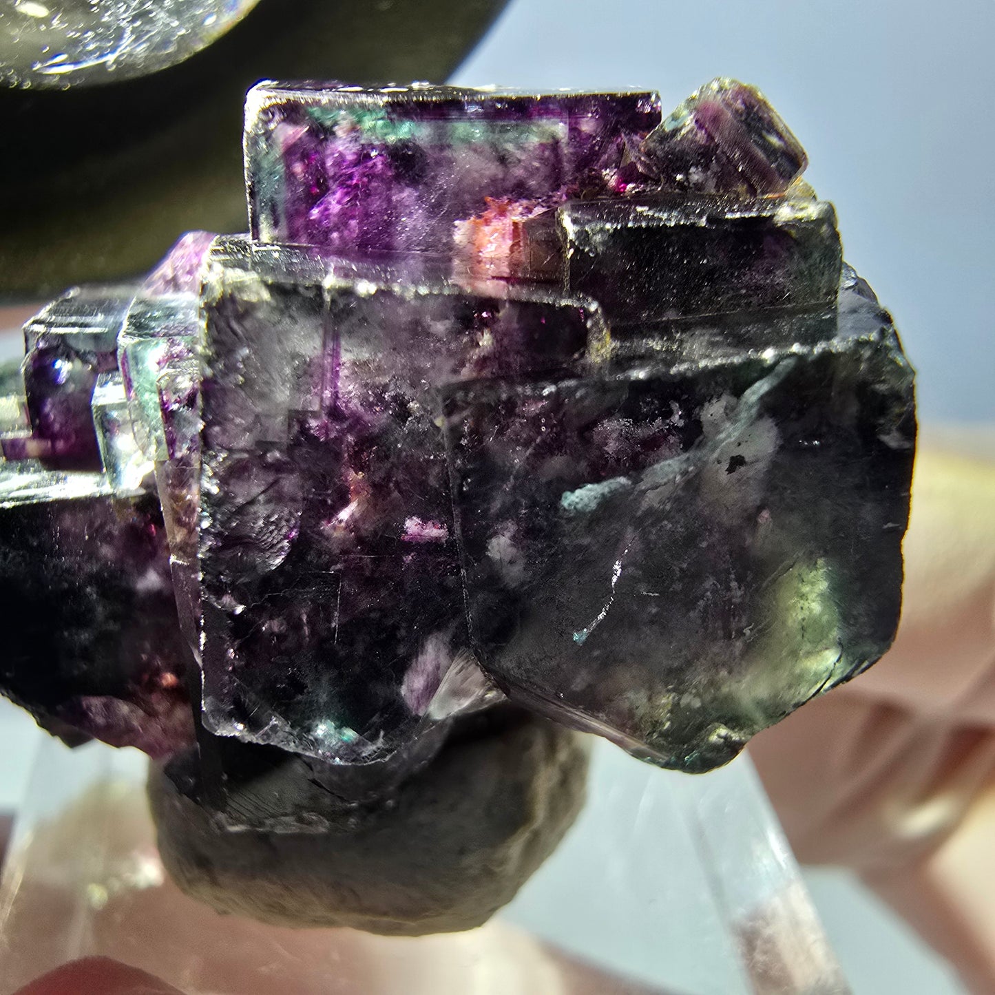 Spécimen de cube de fluorite fantôme, parqueté vert violet Okorusu, Namibie 34*24*19 mm