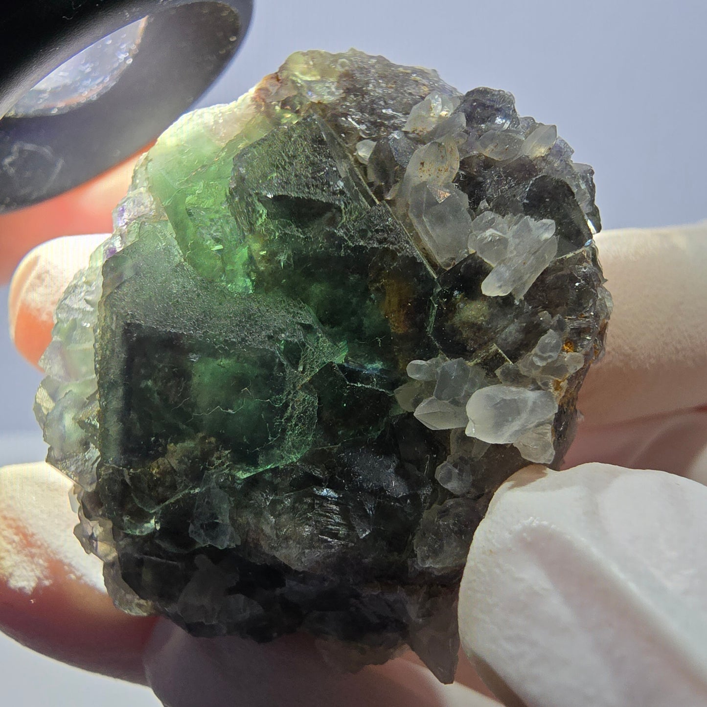 Rare cube de fluorite fantôme, spécimen de quartz vert Okorusu, Namibie, 40 x 35 x 20 mm