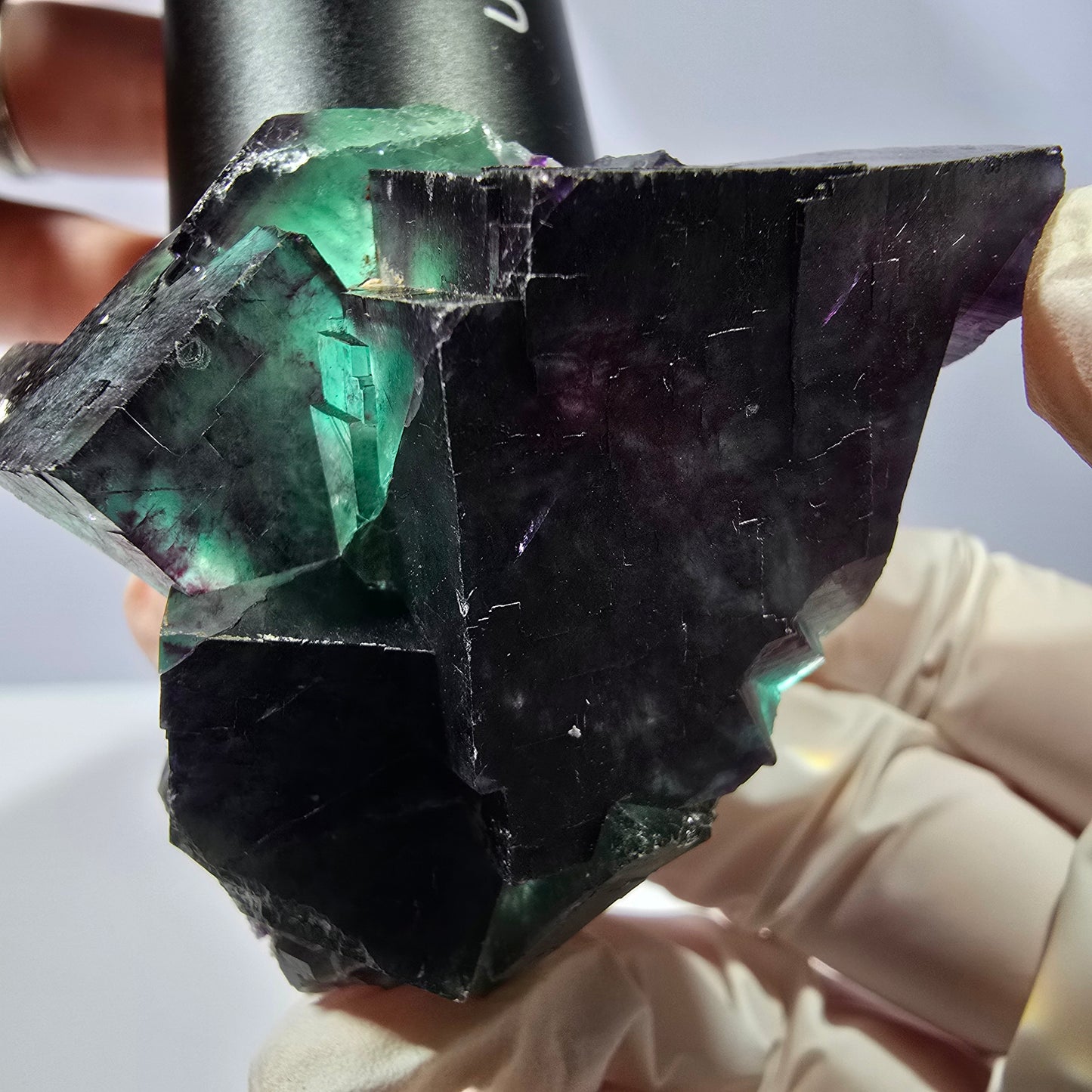 Spécimen de cube de fluorite fantôme, parqueté vert violet Okorusu, Namibie 56*51*45 mm