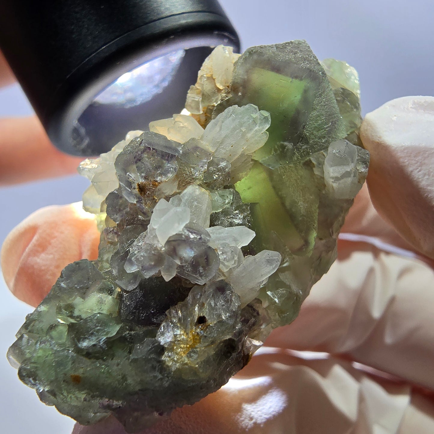 Rare cube de fluorite fantôme, spécimen de quartz vert Okorusu, Namibie, 48 x 22 x 17 mm