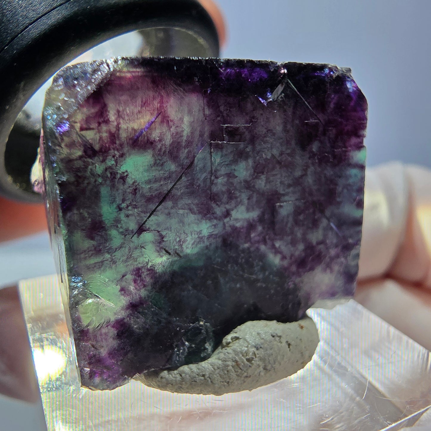 Phantom Fluorit Würfel parkettiert, grün lila Okorusu, Namibia 24*21*20mm