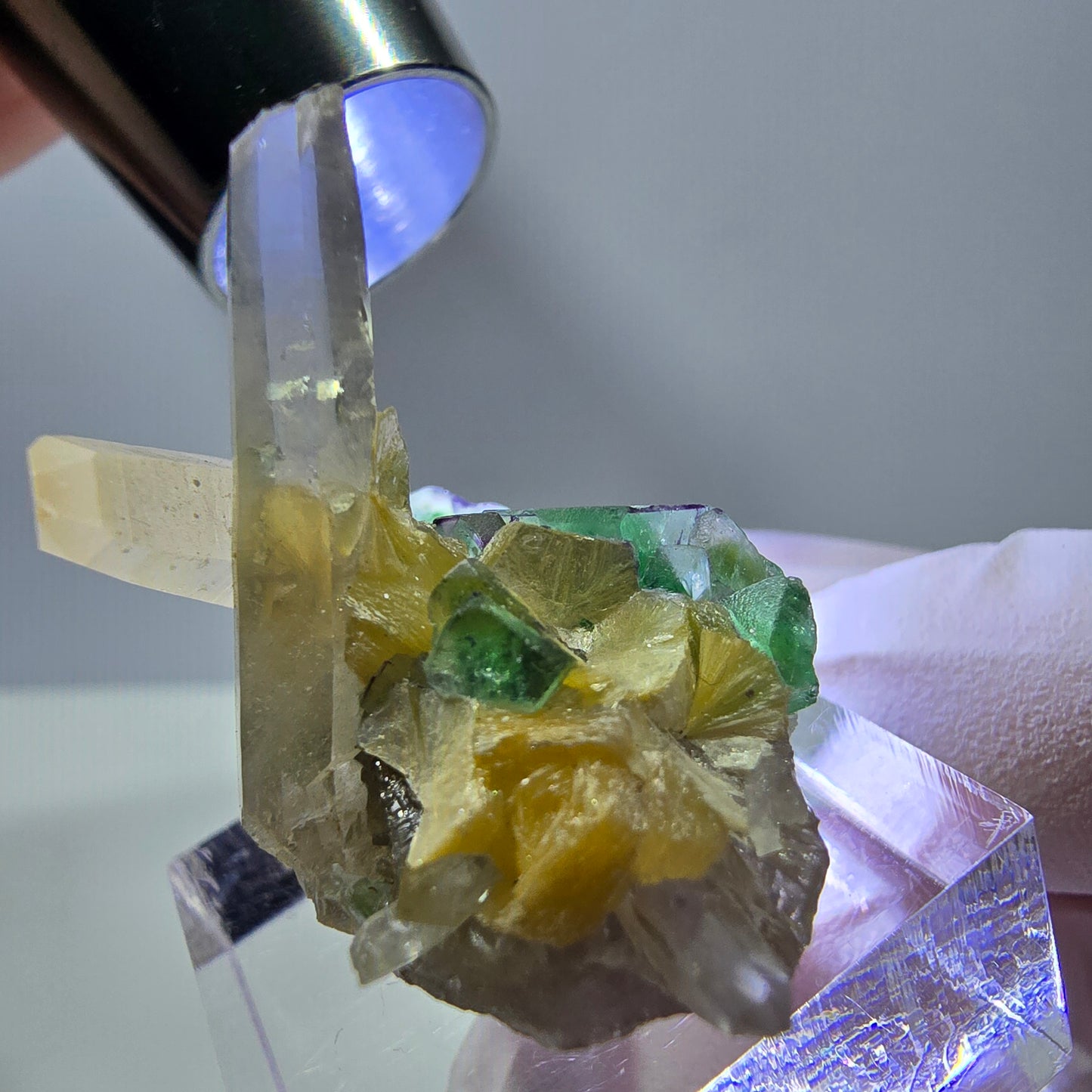 Phantom Fluorit Würfel Rauchqaurz Muskovit Stufe Erongo, Namibia 37*29*23mm