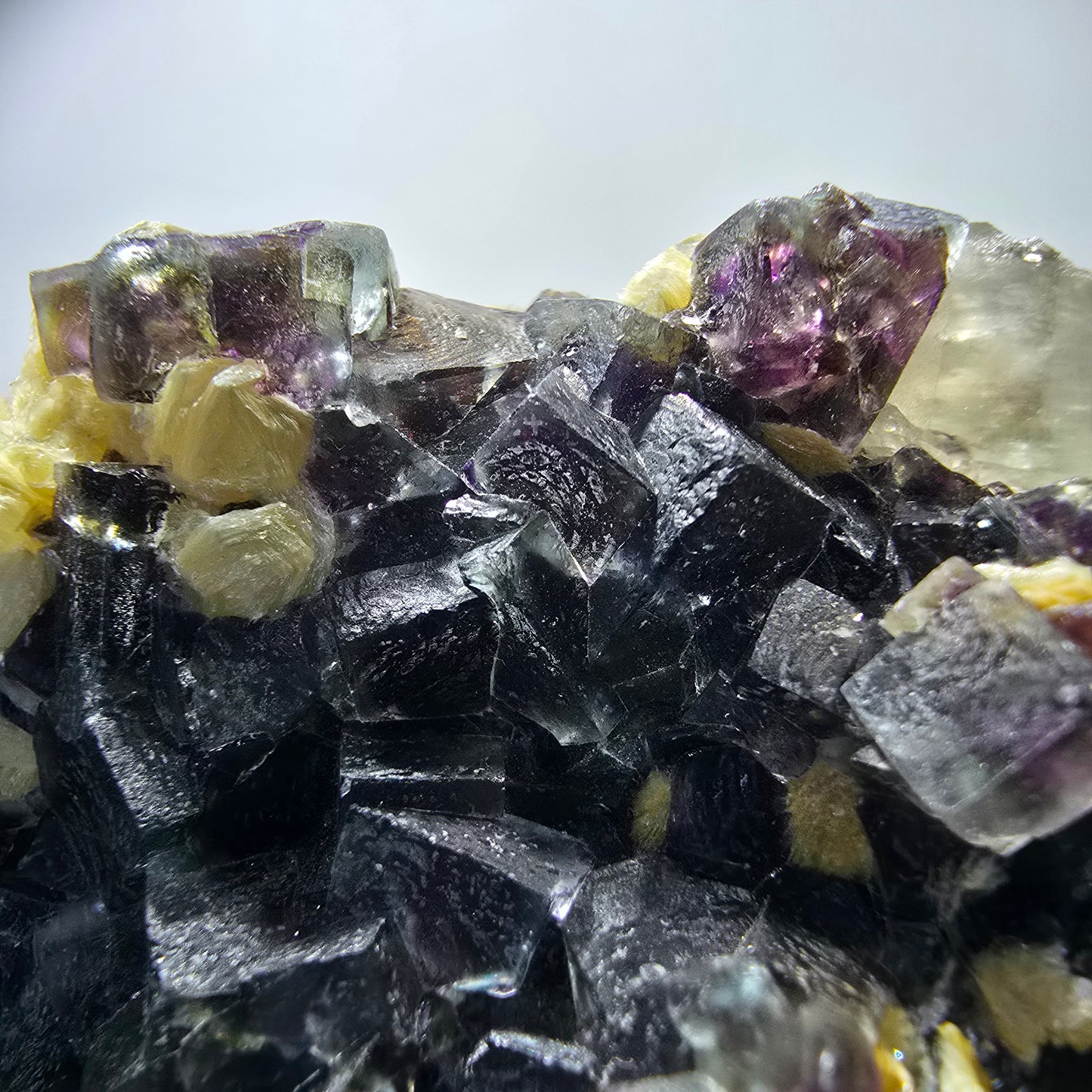 Cubes de fluorite fantôme colorés, spécimen de muscovite, Erongo, Namibie, 71 x 56 x 35 mm