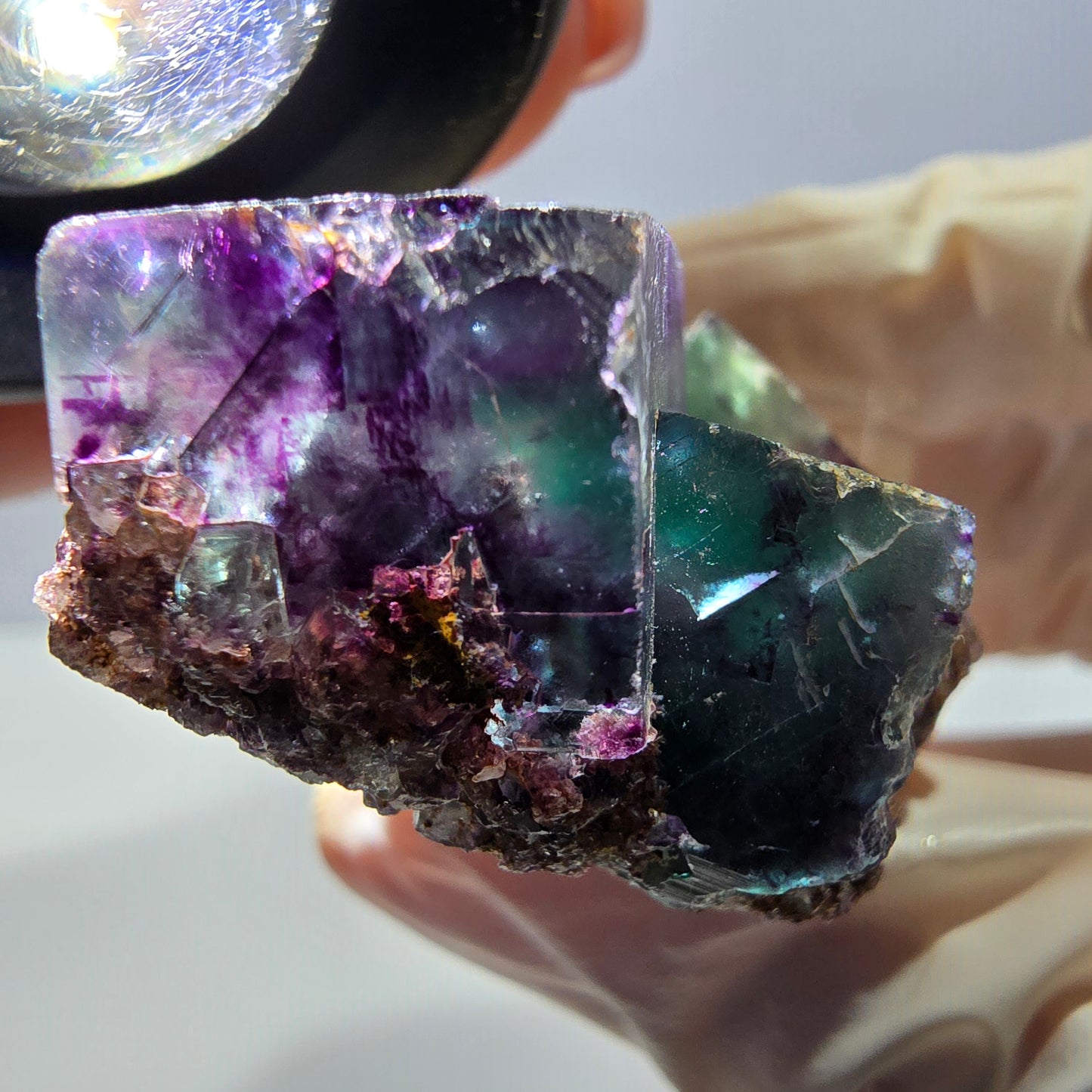 Phantom Fluorit Würfel Stufe, parkettiert grün lila Okorusu, Namibia 43*28*18mm