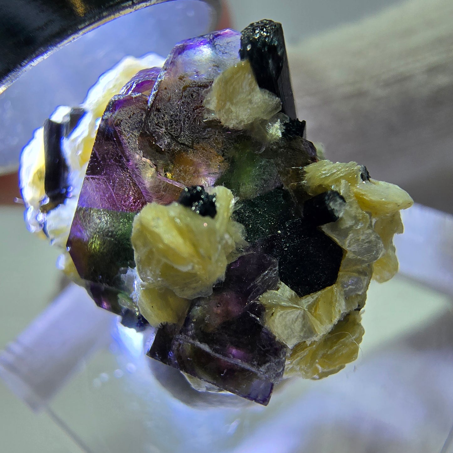 Fluorite fantôme colorée, Spécimen de tourmaline muscovite Schorl, Erongo, Namibie, 23 x 18 x 15 mm
