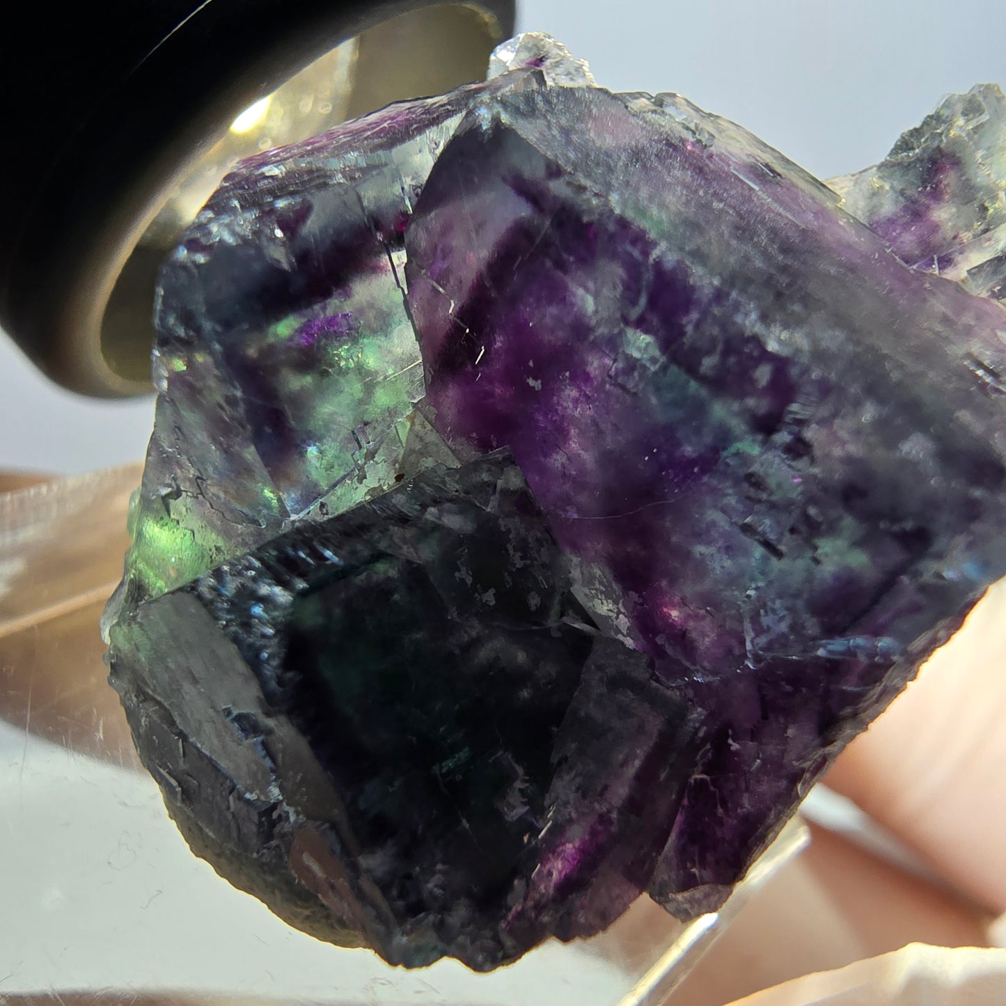 Spécimen de cube de fluorite fantôme, parqueté vert violet Okorusu, Namibie 32*28*17 mm