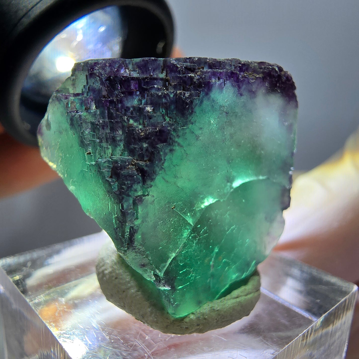 Cube de fluorite fantôme parqueté, zonal, vert violet Okorusu, Namibie 27*22*18mm