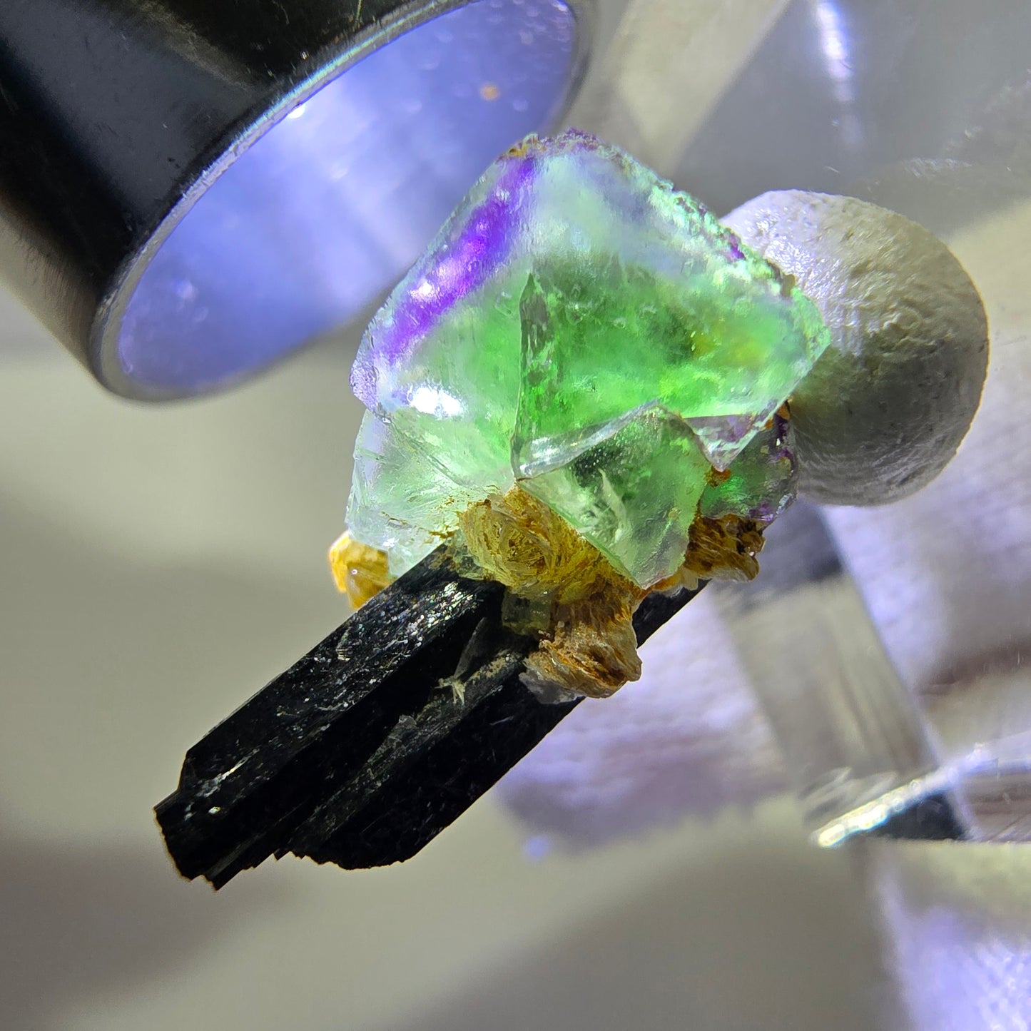 Cube de fluorite fantôme, spécimen de tourmaline schol moscovite, Erongo, Namibie, 19 x 11 x 10 mm