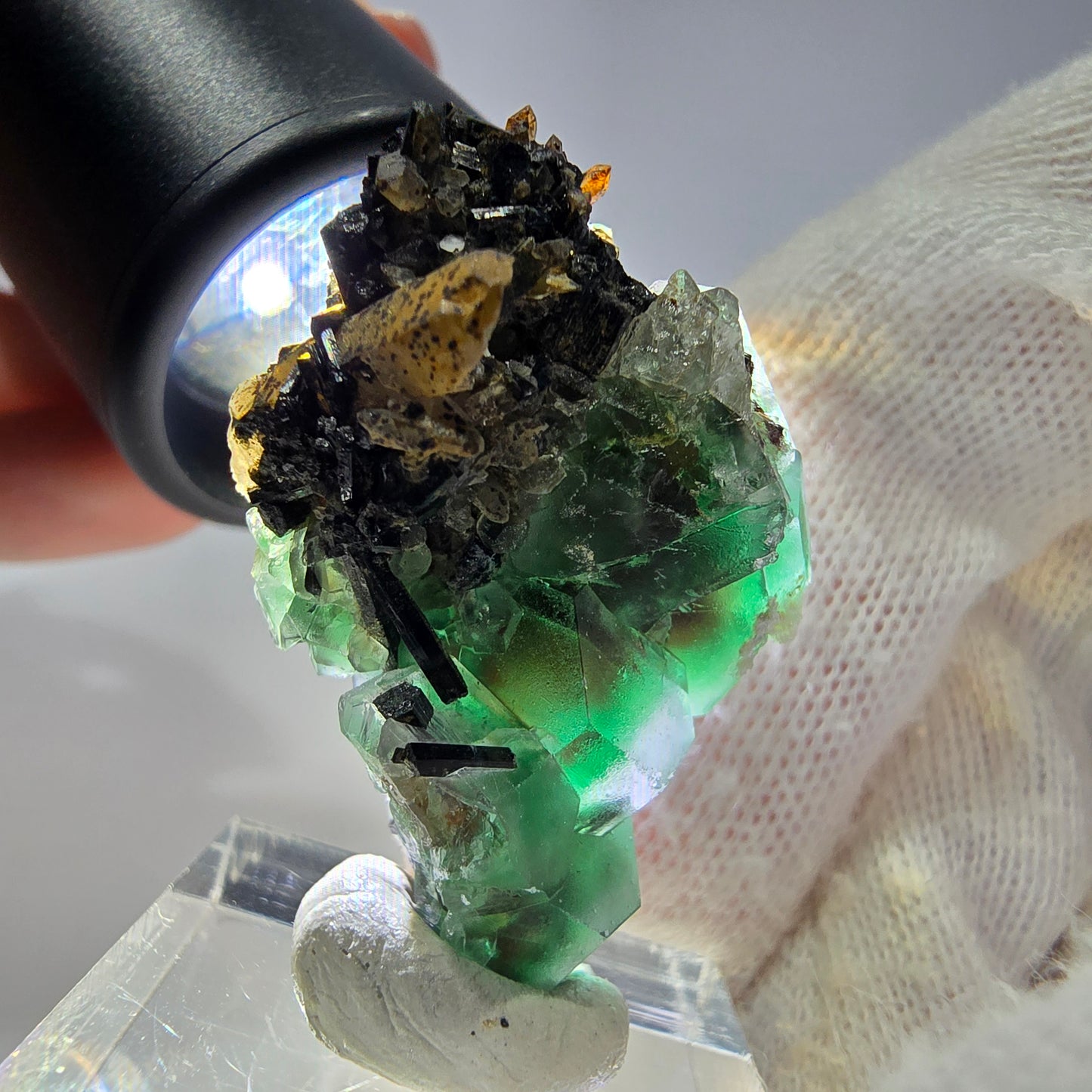 Fluorite fantôme hexagonale Schörl Tourmaline Quartz fumé Hyalite Erongo, Namibie 39*25*22mm