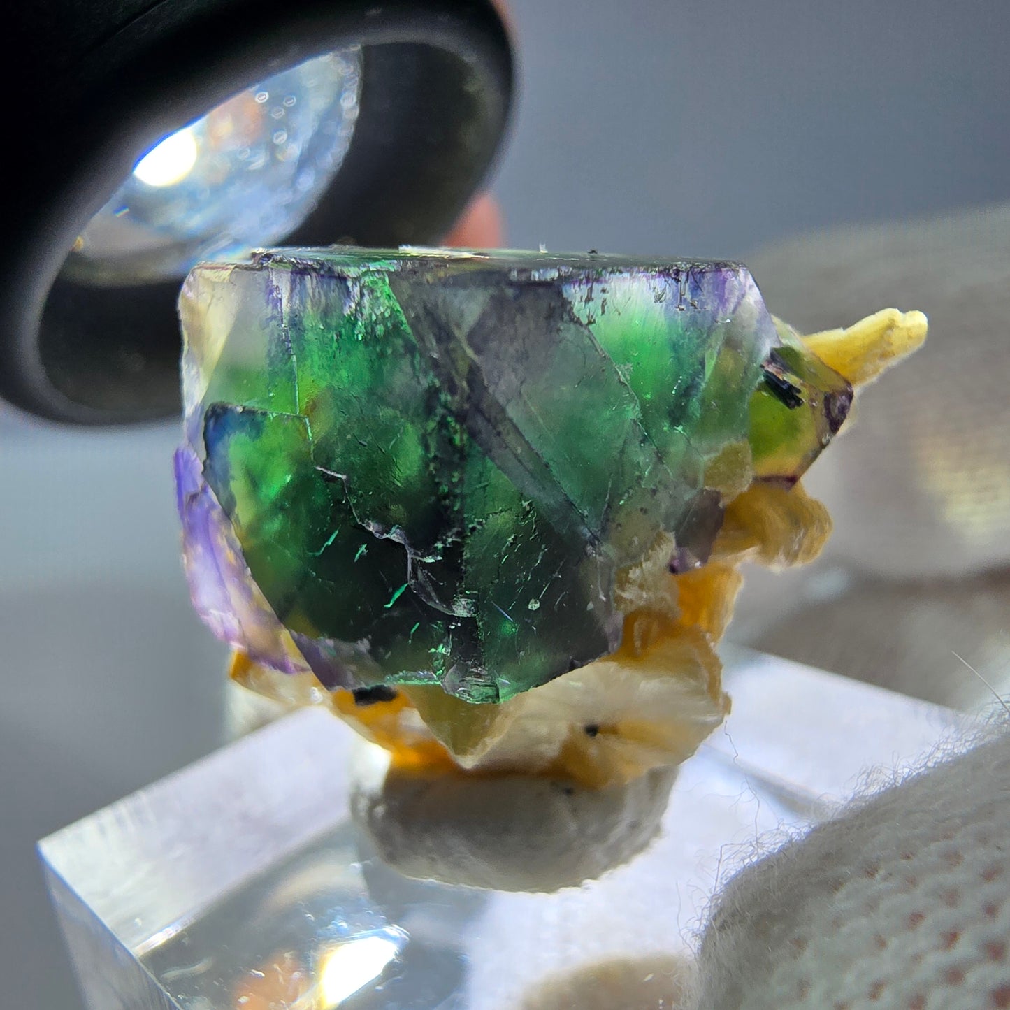 Cube de fluorite fantôme zonal, tourmaline muscovite Schörl Erongo Namibie 24 x 20 x 18 mm