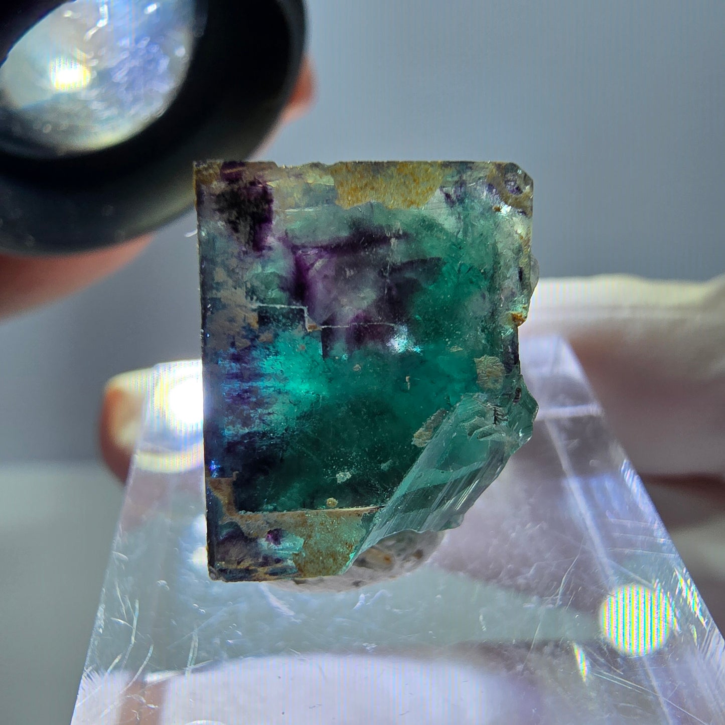 Phantom Fluorit Würfel Stufe, grün lila Okorusu, Namibia 15*15*14mm