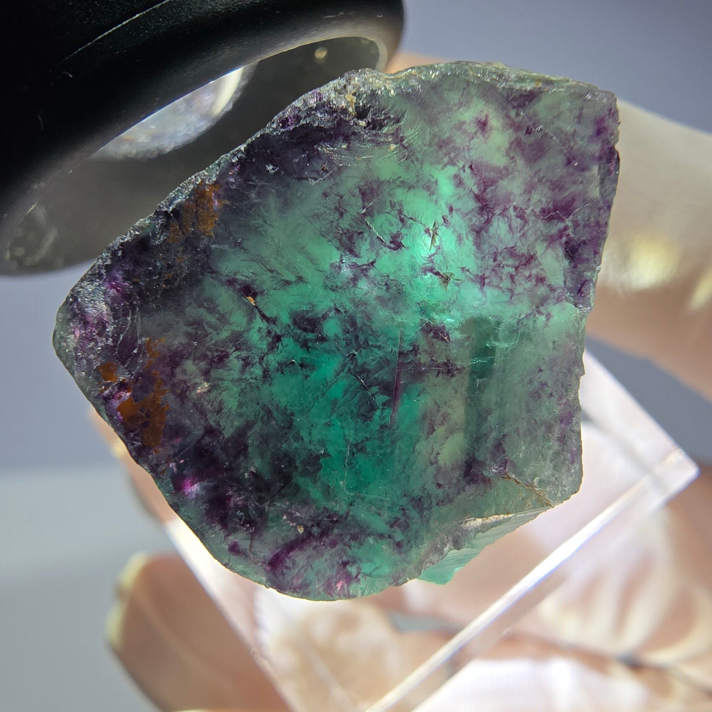 Rare cube de fluorite fantôme parqueté vert violet Okorusu Namibie 23*21*19mm