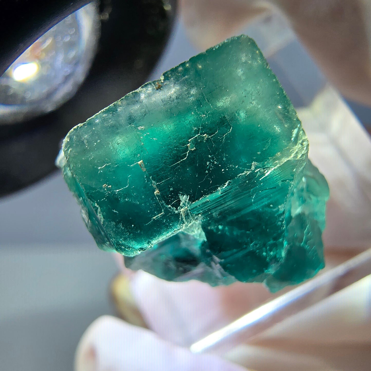 Klarer Phantom Fluorit Würfel parkettiert, grün Okorusu, Namibia 20*19*16mm