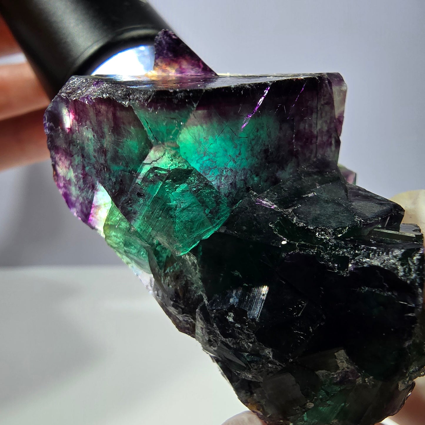 Spécimen de cube de fluorite fantôme, parqueté vert violet Okorusu, Namibie 58*40*27 mm