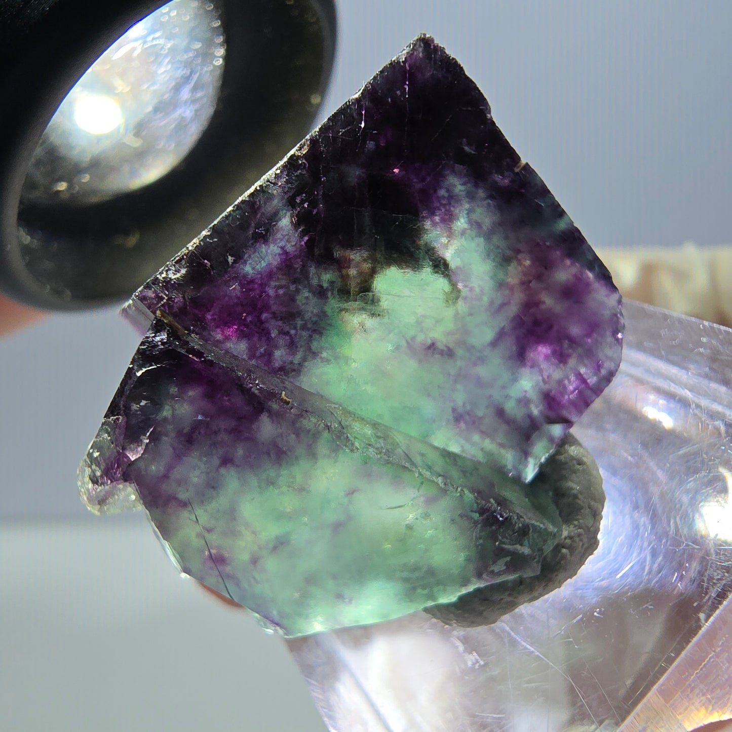 Spécimen de cube de fluorite fantôme, parqueté vert violet Okorusu, Namibie 26*22*13 mm