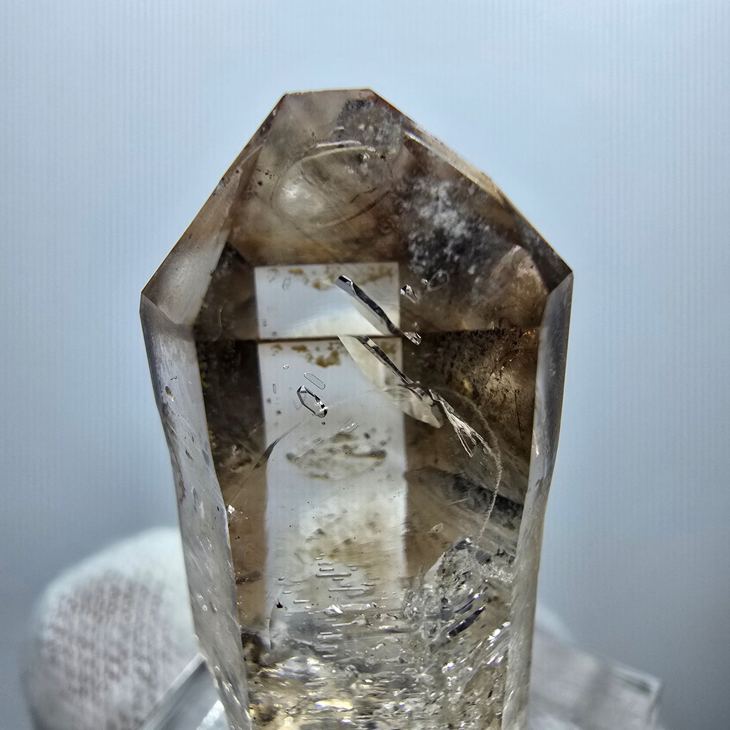 Pointe de quartz fumé Enhydro Phantom, 1x Bubble Goboboseb, Namibie 39*16*16mm