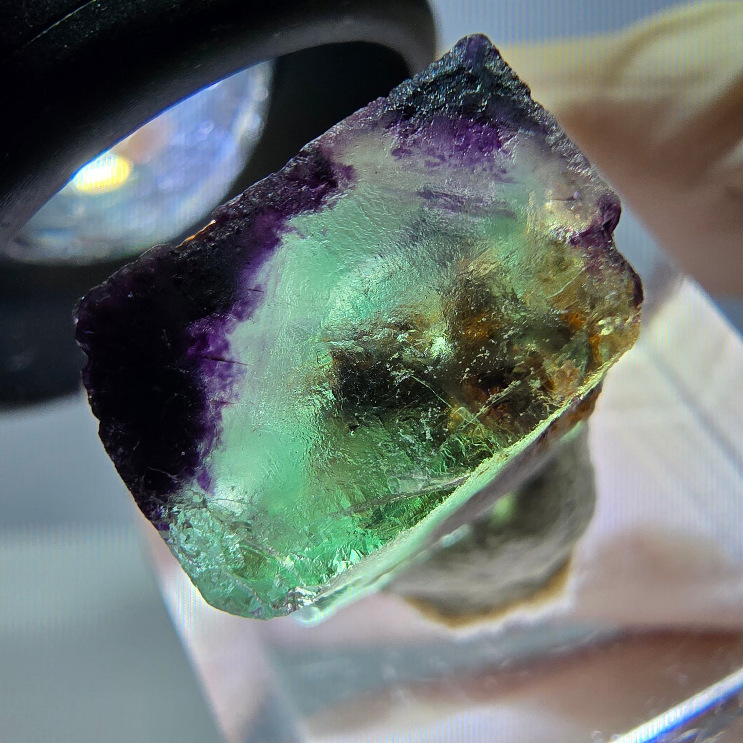 Cube de fluorite fantôme parqueté, zonal, vert violet Okorusu, Namibie 15*15*10mm