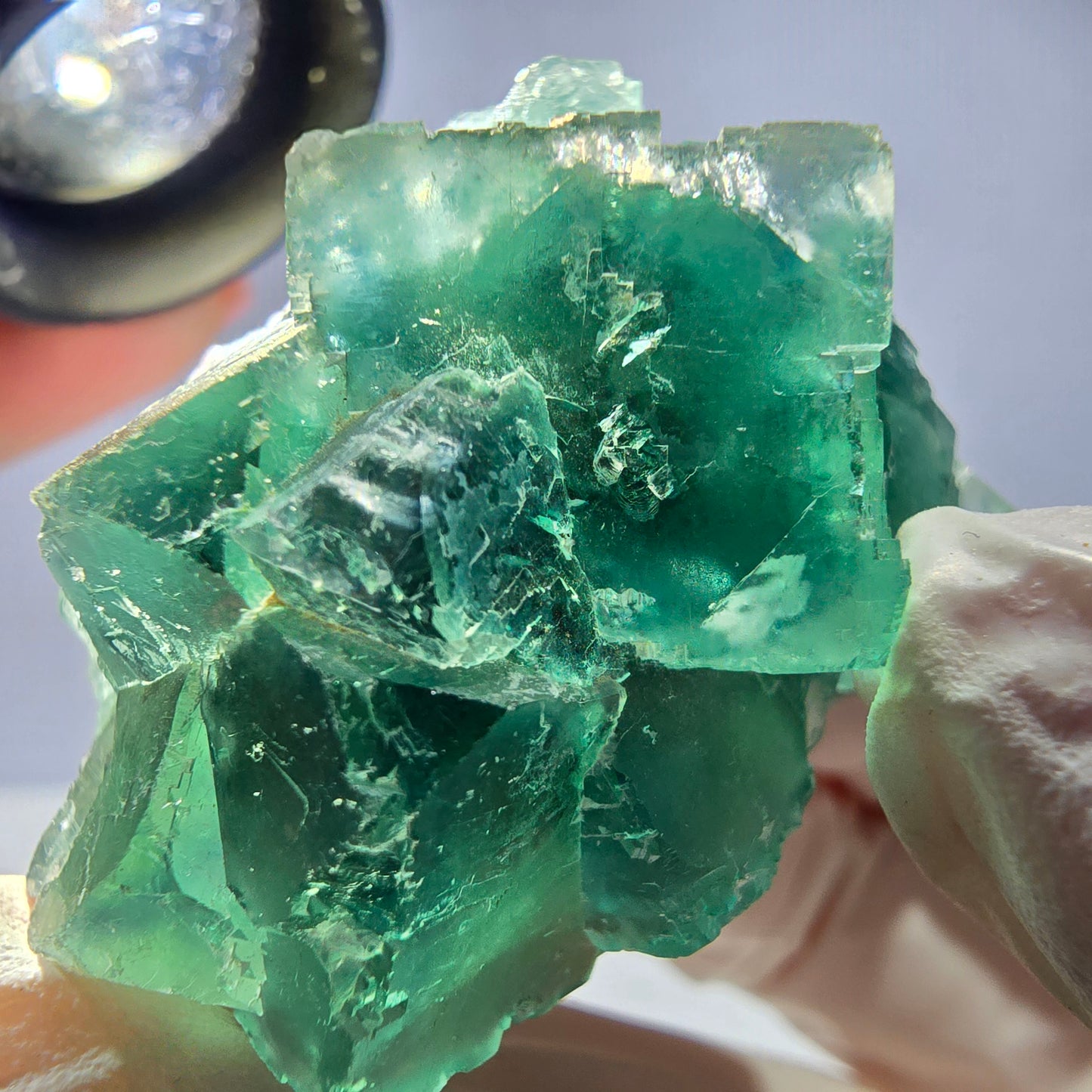 Spécimen de cube de fluorite fantôme transparente, vert parqueté, Okorusu, Namibie, 46 x 31 x 30 mm
