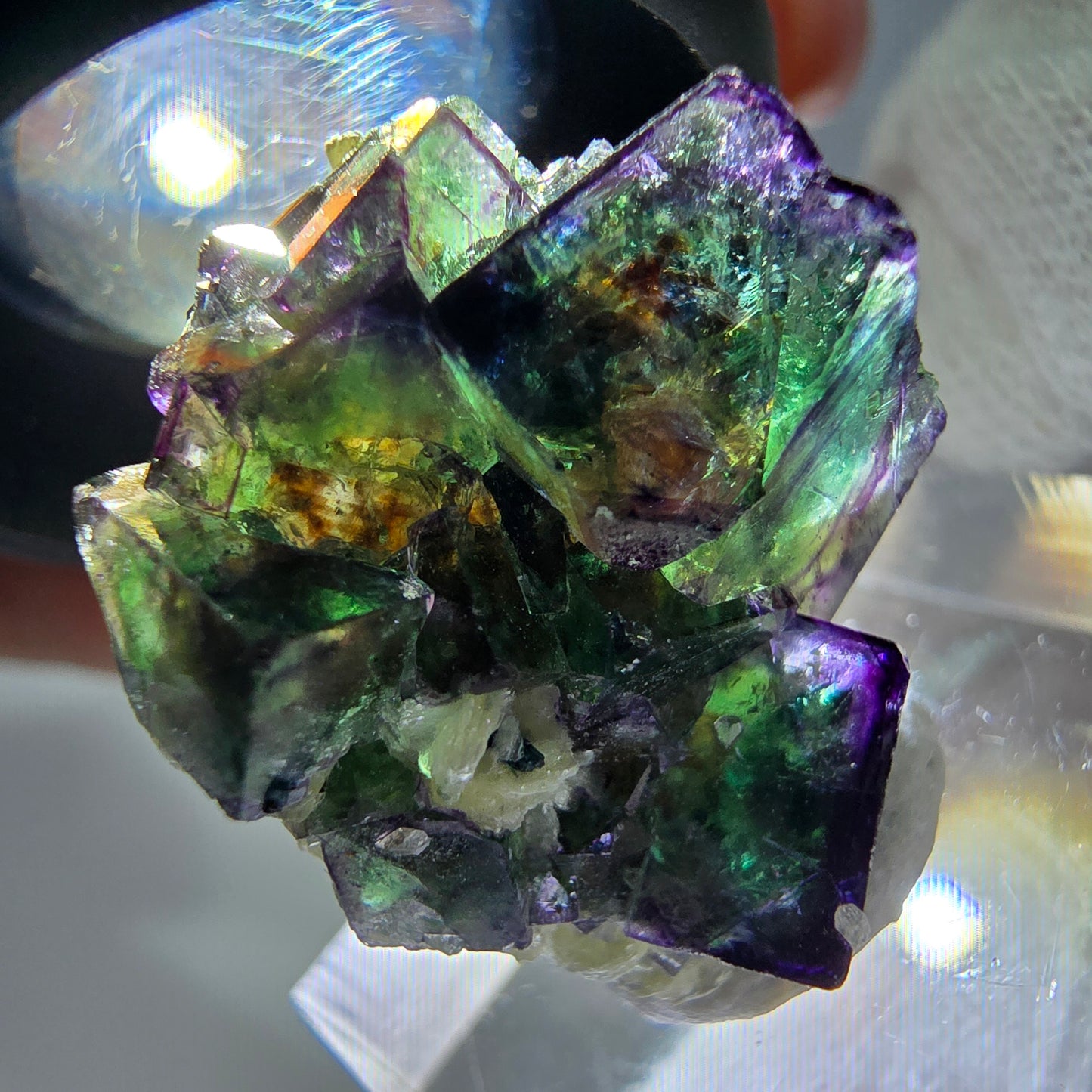 Phantom Fluorit Würfel zonal, Muskovit, Schörl Turmalin Stufe Erongo, Namibia 24*18*11mm
