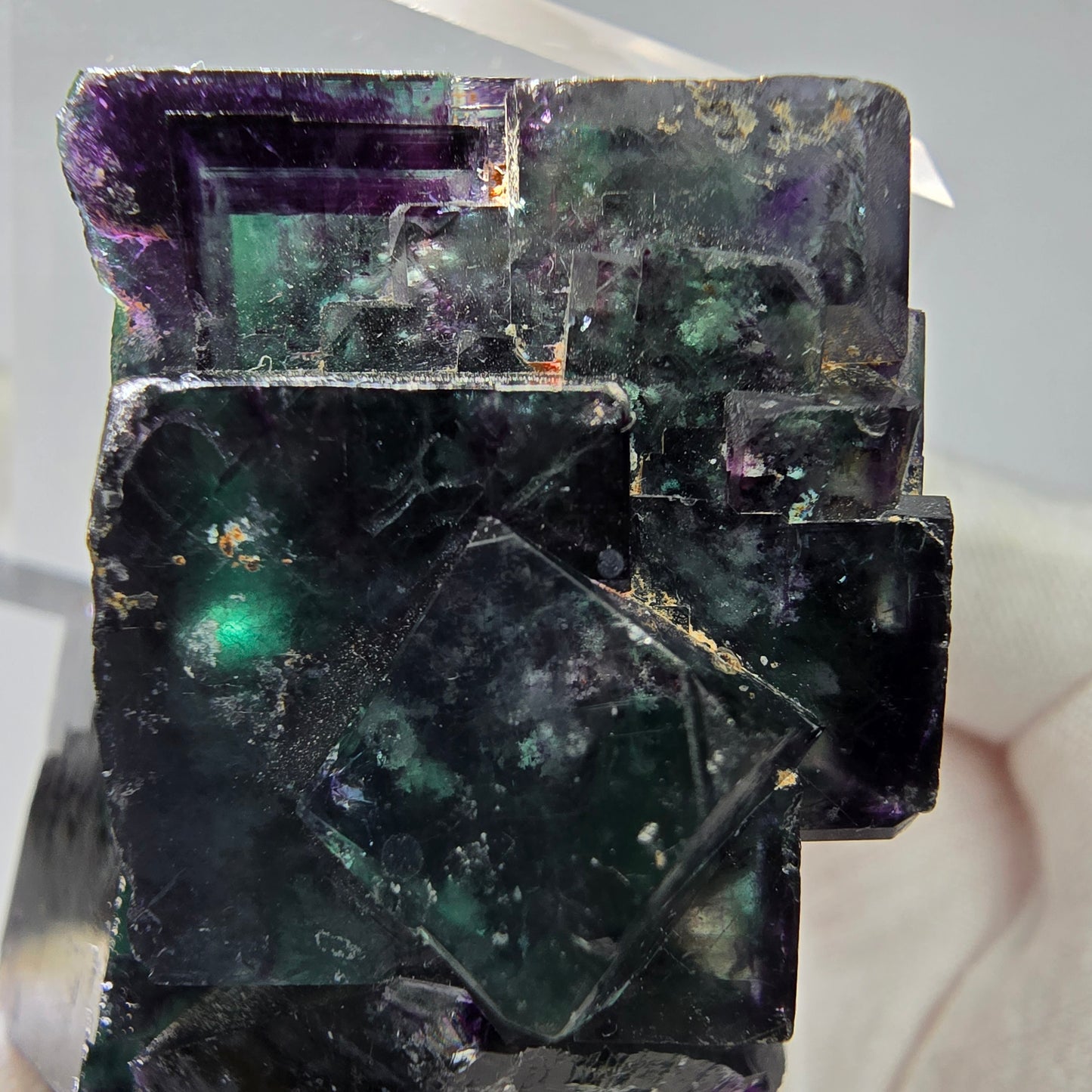 Seltene Phantom Fluorit Würfel Stufe grün lila zonar Okorusu, Namibia 57*42*31mm