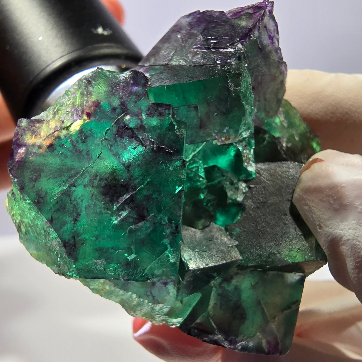 Spécimen de cube de fluorite fantôme parqueté vert violet Okorusu, Namibie 44*42*24 mm