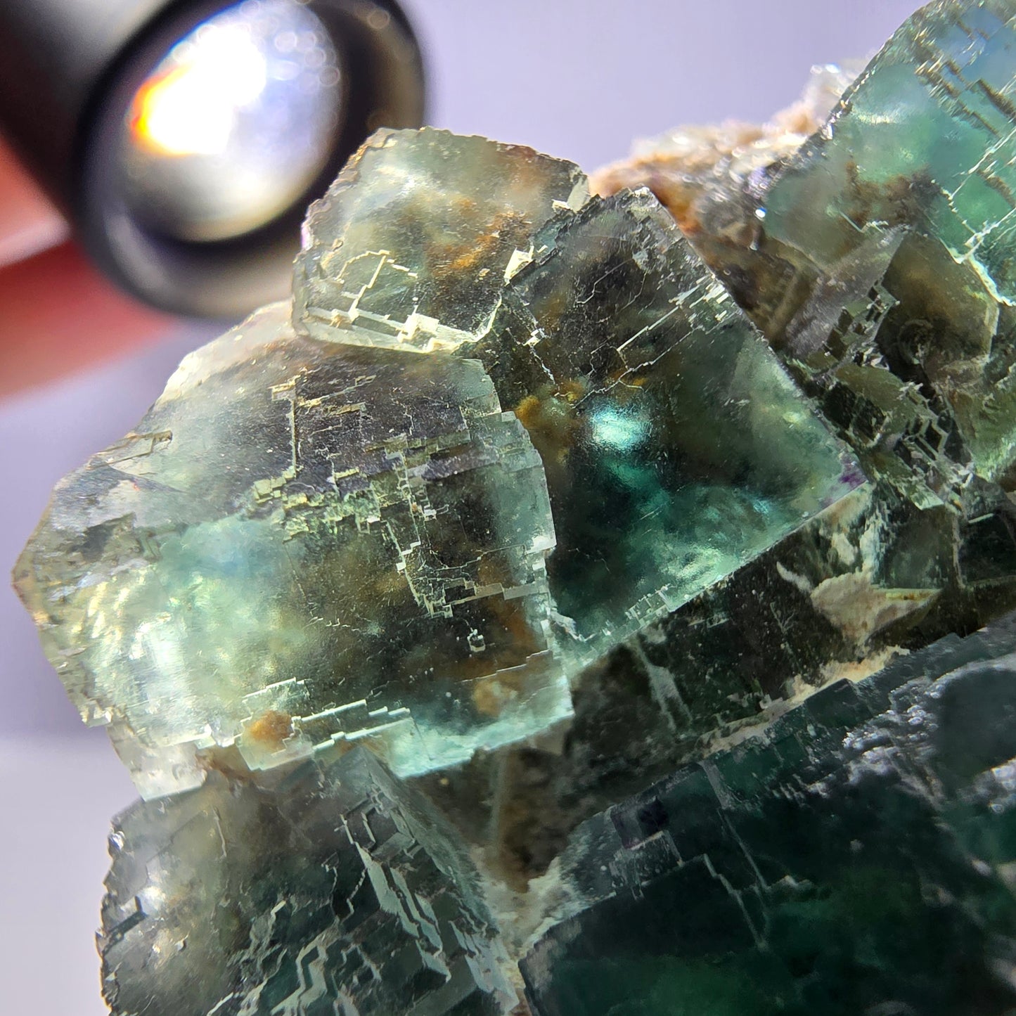 Klare Phantom Fluorit Würfel Stufe, parkettiert grün Okorusu, Namibia 54*35*26mm
