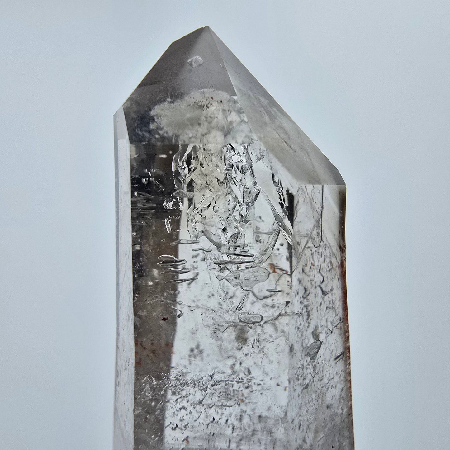 Pointe de sceptre en quartz fumé Enhydro transparent 1x Bubble Goboboseb, Namibie 46*19*16mm