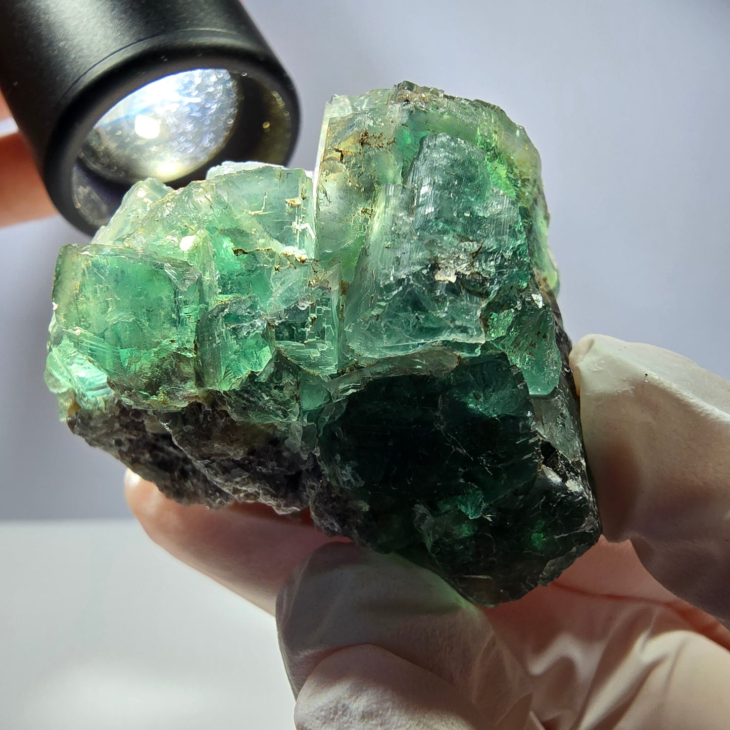Spécimen de cube de fluorite fantôme transparente, vert parqueté, Okorusu, Namibie, 50 x 41 x 40 mm