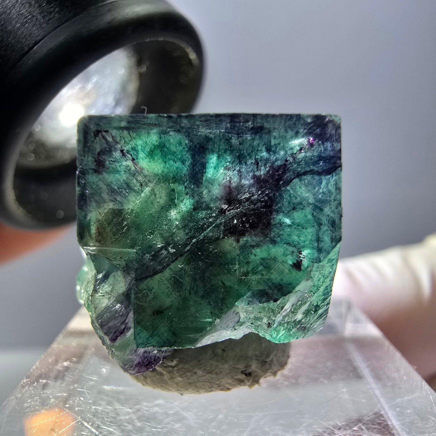 Phantom Fluorite cube parquetted, green purple Okorusu, Namibia 19*16*13mm