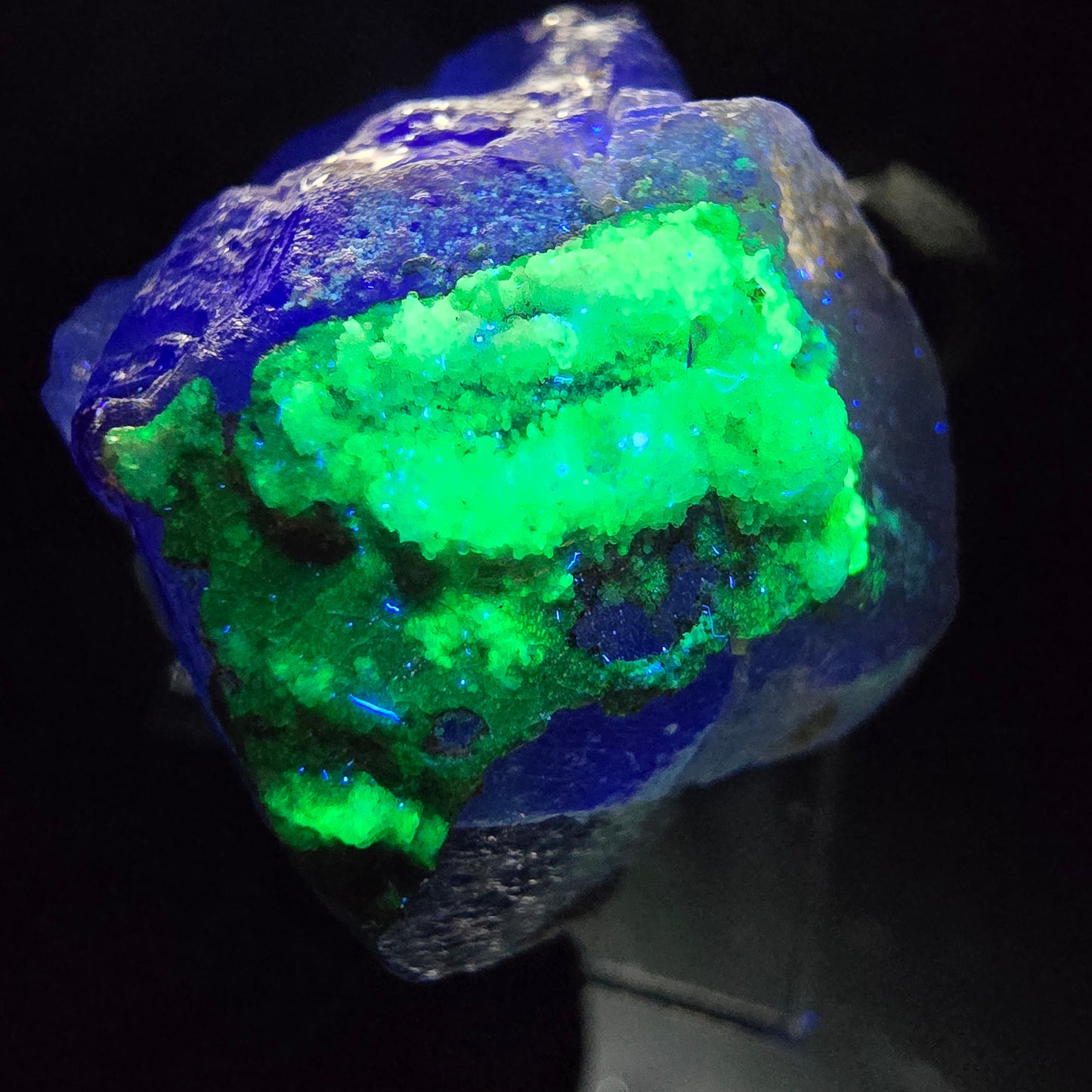 Klarer Phantom Fluorit Würfel lila grün mit Hyalit Erongo Namibia 31*28*22mm