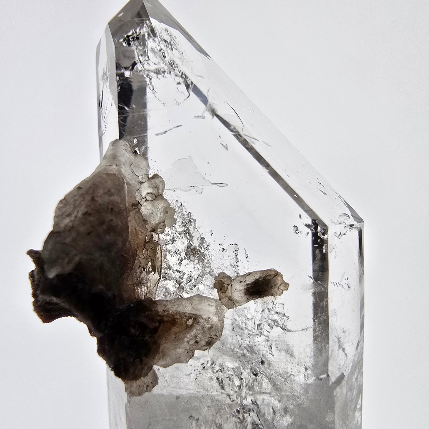 Sceptre DT en quartz fumé squelette Enhydro, calcite, 1x Bubble Valentine Pocket Namibie 54 x 26 x 19 mm