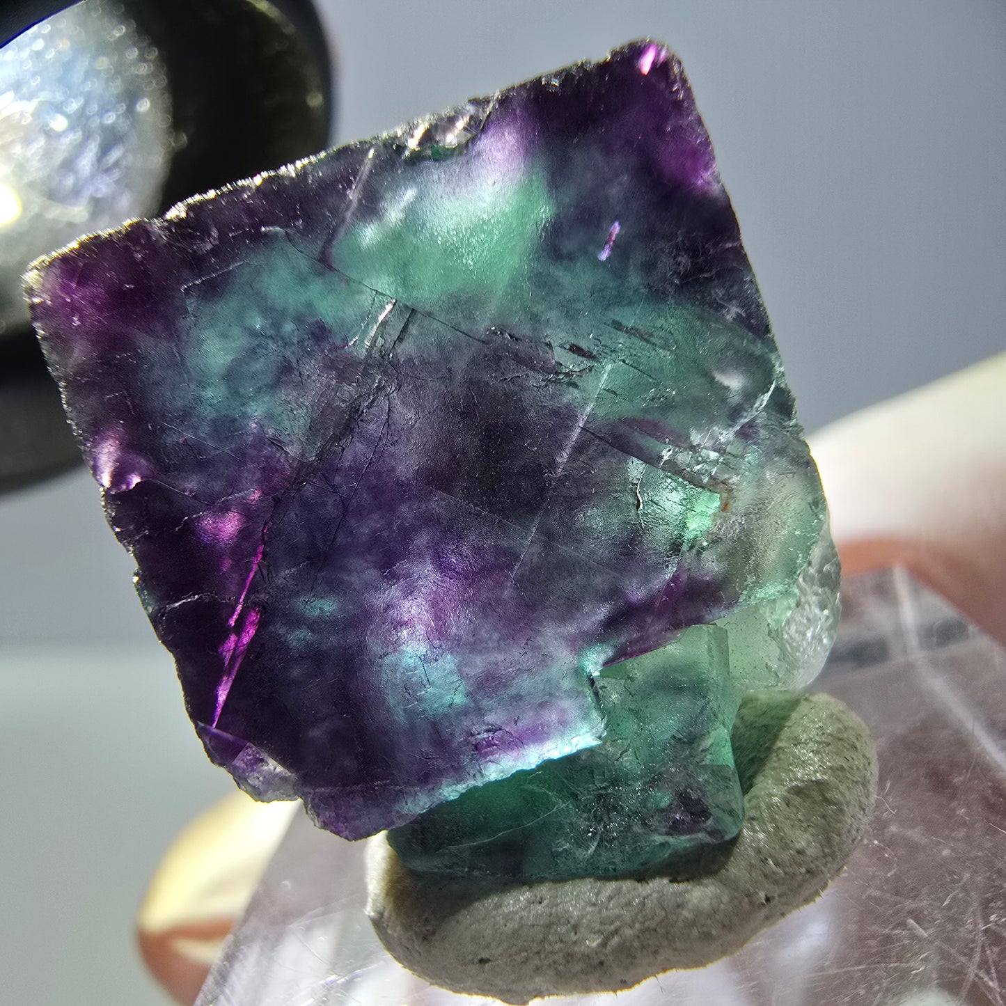 Phantom Fluorite cube parquetted, green purple Okorusu, Namibia 21*19*11mm