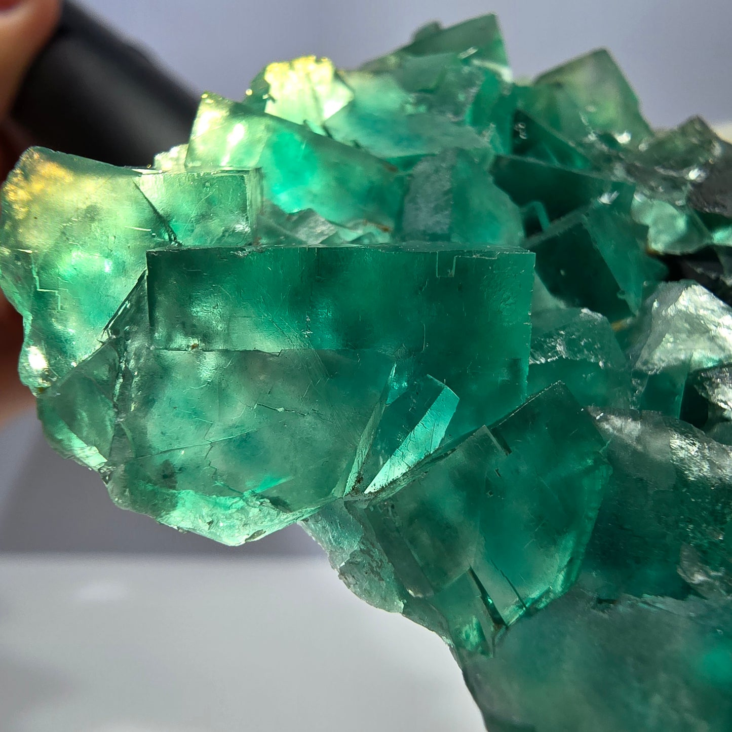 Cube de fluorite fantôme parqueté vert violet Okorusu Namibie 60*54*15mm