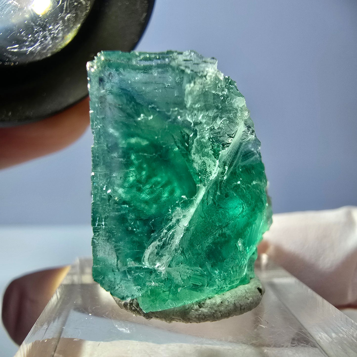 Cube de fluorite fantôme transparente parquetée, vert Okorusu, Namibie 28 x 24 x 22 mm