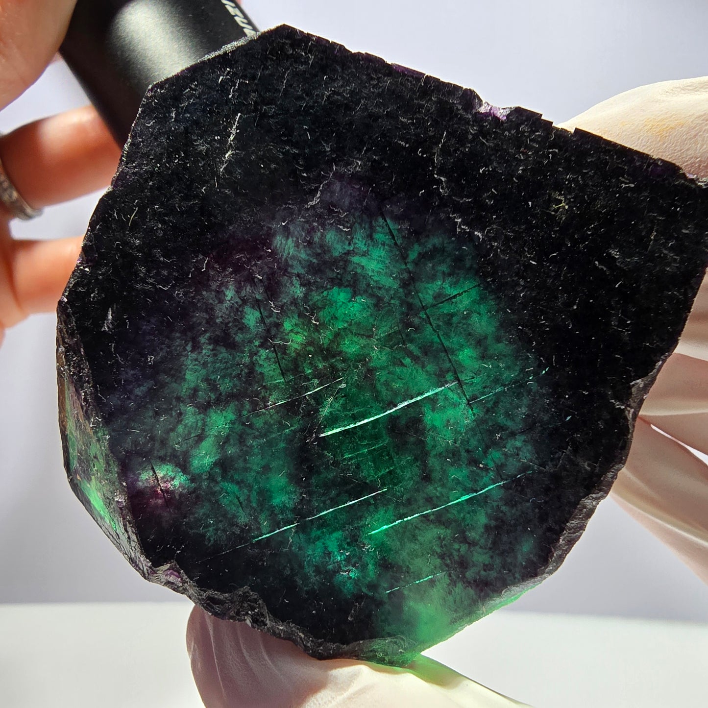 Cube de fluorite fantôme XL parqueté vert violet Okorusu, Namibie 54*54*47mm