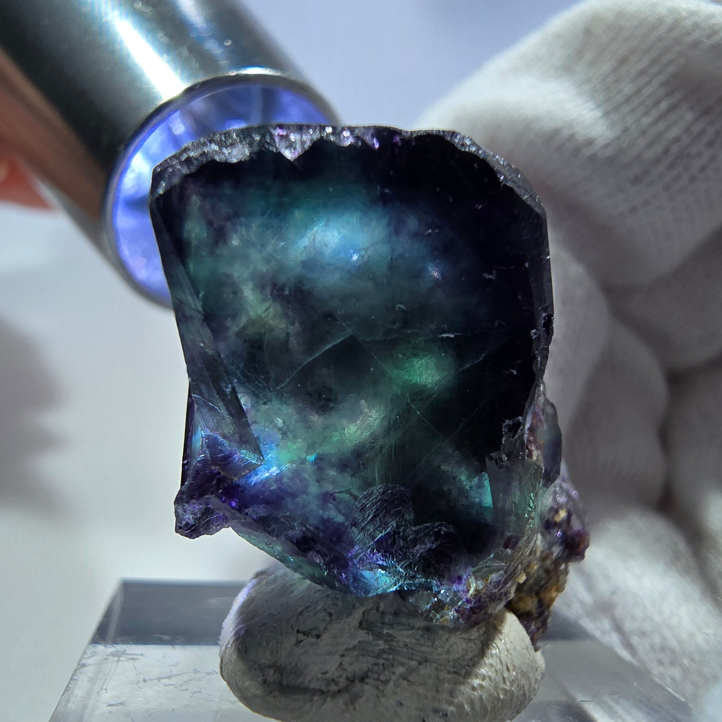 Seltene Phantom Fluorit Würfel Stufe zonal grün lila Okorusu, Namibia 25*22*21mm