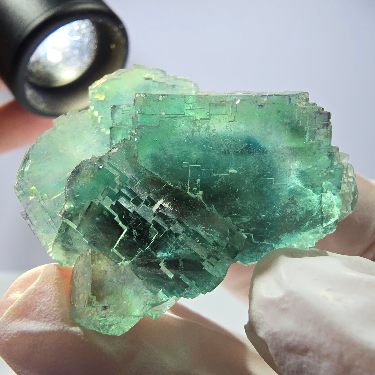 Spécimen de cube de fluorite fantôme transparente, vert parqueté, Okorusu, Namibie, 43 x 37 x 24 mm