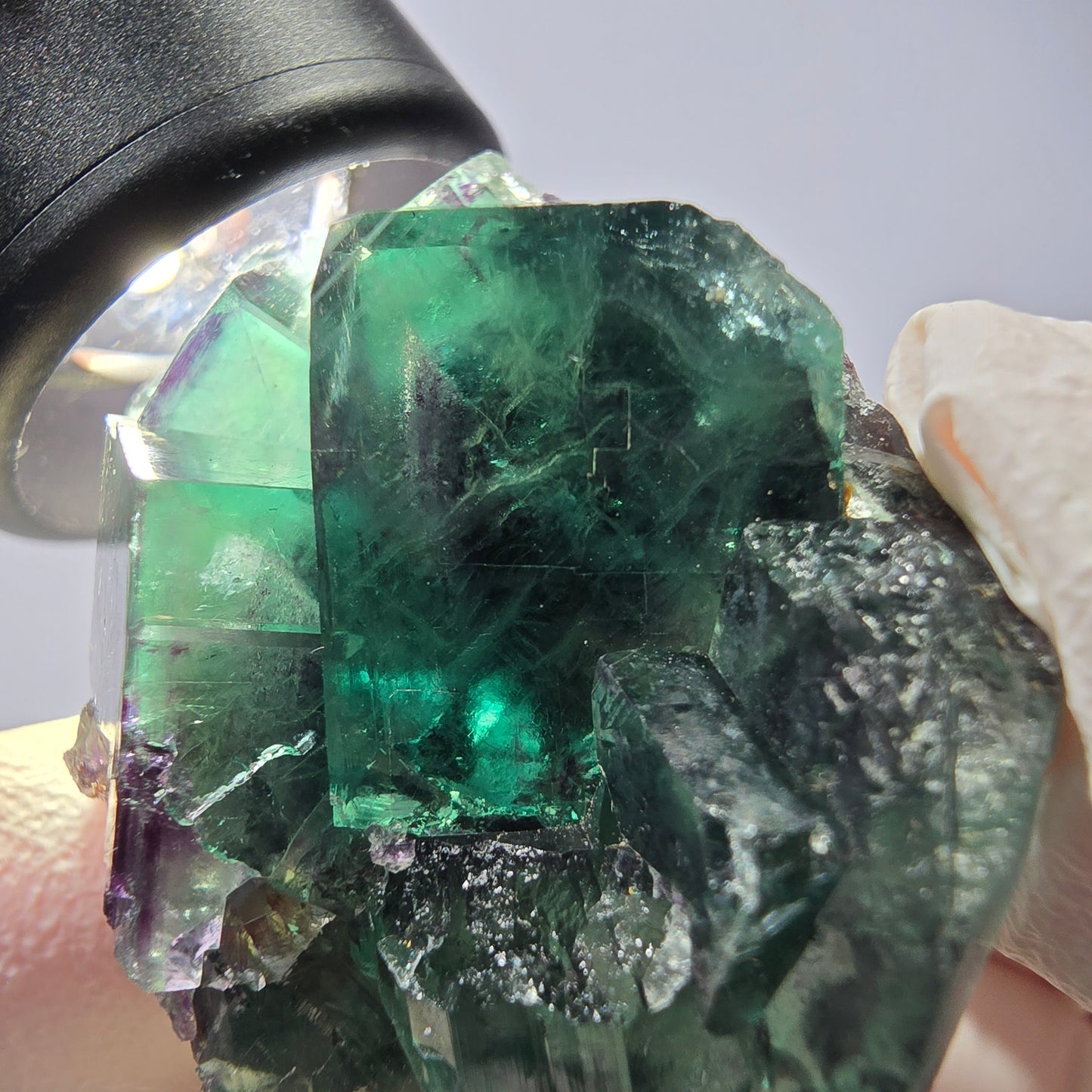 Spécimen de cube de fluorite fantôme, parqueté vert violet Okorusu, Namibie 49*31*21 mm