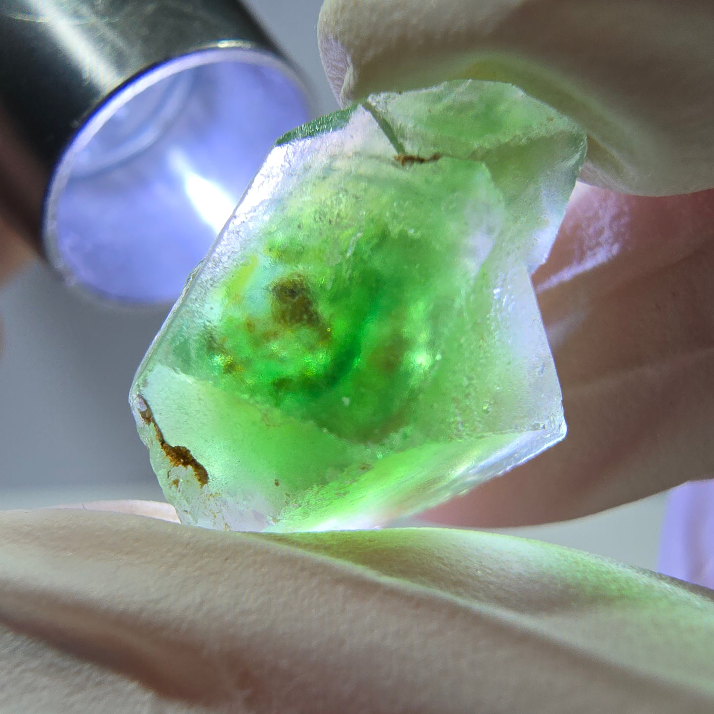 Spécimen de cube de fluorite fantôme, vert-brun, Erongo, Namibie, 21 x 14 x 10 mm