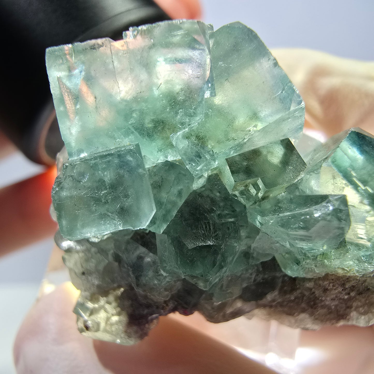 Seltene Phantom Fluorit Würfel Stufe, grün Okorusu, Namibia 34*27*21mm