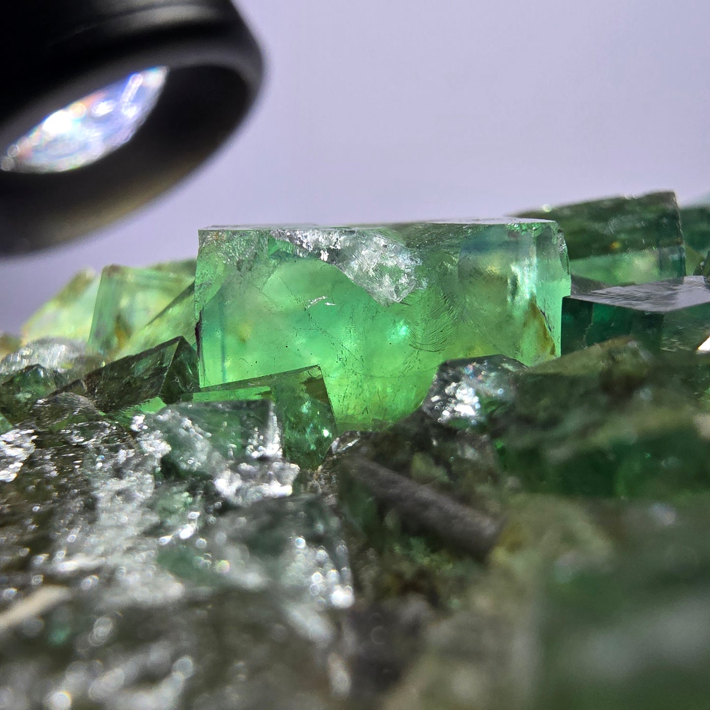 Spécimen de cube de fluorite fantôme transparente, parqueté Okorusu Namibie 95*54*21mm