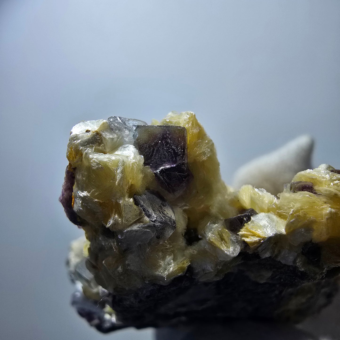 Cubes de fluorite fantôme colorés, spécimen de muscovite, Erongo, Namibie, 79 x 62 x 25 mm