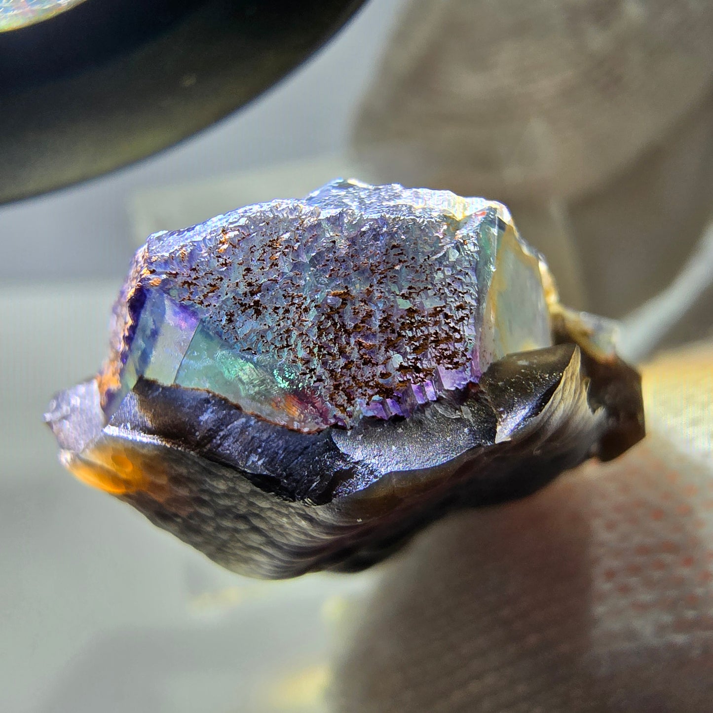 Spécimen de fluorite fantôme et d'hématite, Erongo, Namibie, 28 x 26 x 15 mm