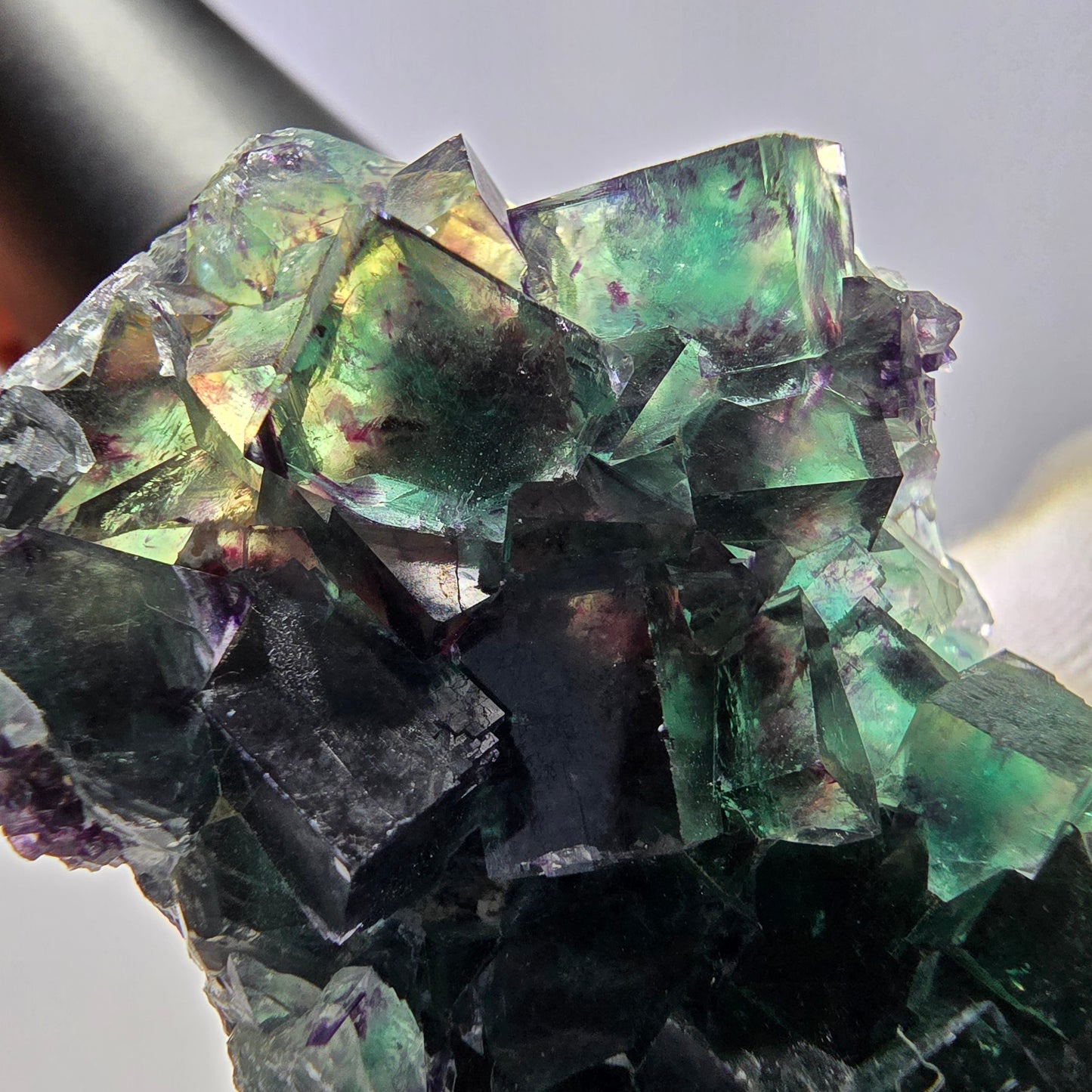 Rare spécimen de cube de fluorite fantôme, vert violet Okorusu Namibie 76*35*19mm