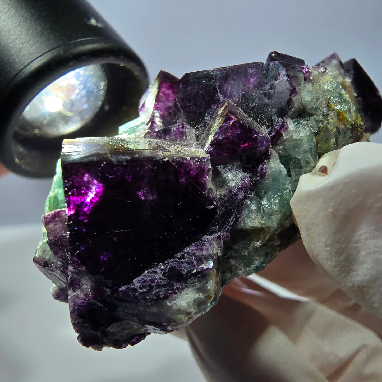 Cube de fluorite fantôme, spécimen de quartz vert violet, Okorusu, Namibie, 62 x 35 x 29 mm