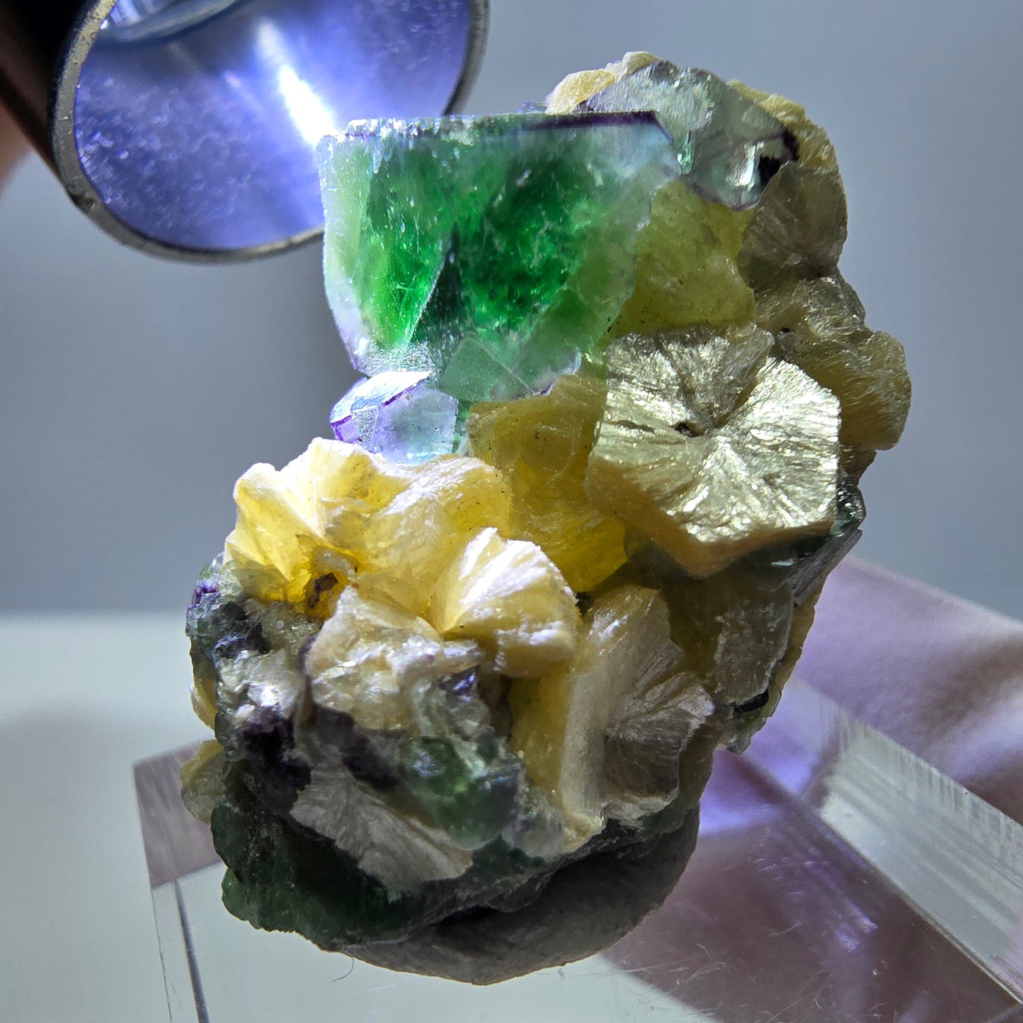 Cube de fluorite fantôme, zonal, muscovite, spécimen de tourmaline Schorl, Erongo, Namibie, 35 x 21 x 20 mm