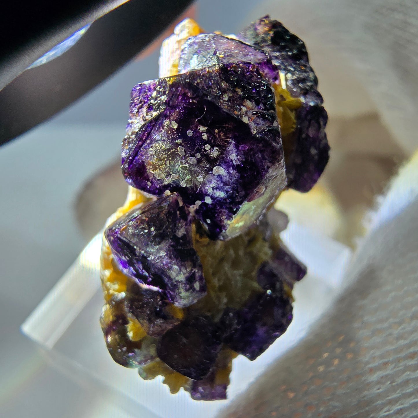 Cube de fluorite fantôme zonal, spécimen de muscovite, Erongo, Namibie, 35 x 26 x 13 mm