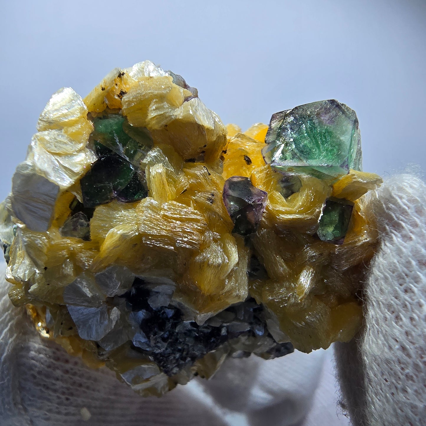 Phantom Fluorit zonal, Muskovit, Schörl Turmalin Stufe Erongo Namibia 41*38*21mm